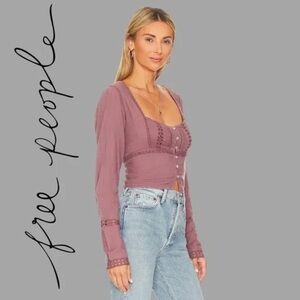 Free People Eyelet Boho Crop Blouse Large Romantic Top